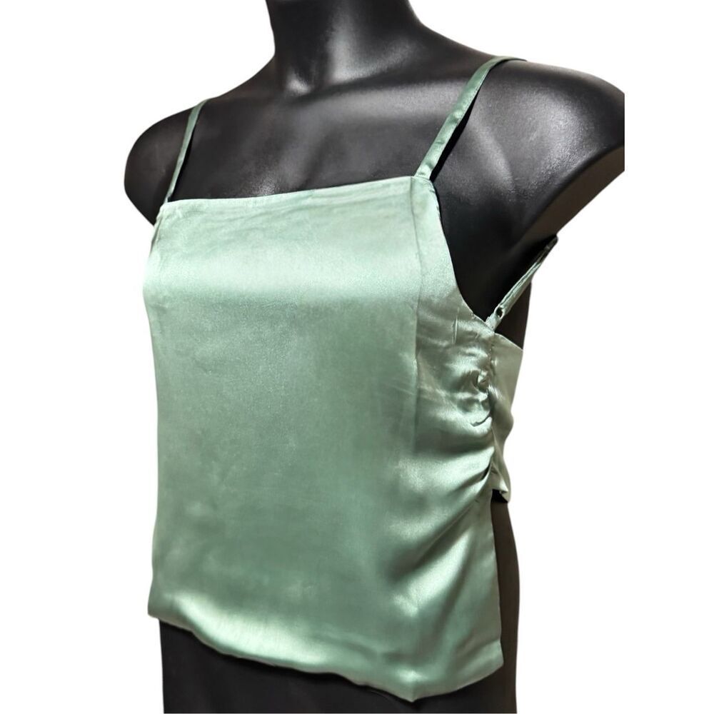 HYFVE Sage Green Satin Silky Back Tie Cami Tank Top Bow Open Back NWT - Picture 9 of 11